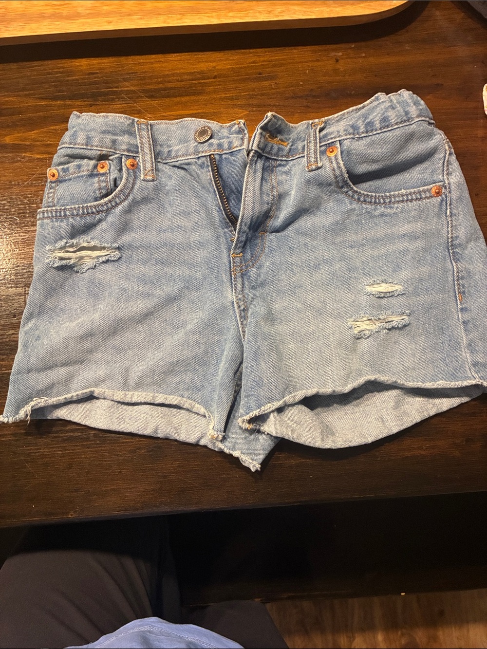 Levi's Light Blue Distressed Denim Shorts with adjustable waistband